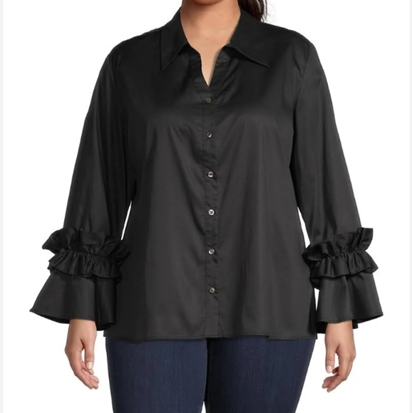 HARSHMAN Black Ruffle Sleeve Selina Shirt - Picture 2 of 9